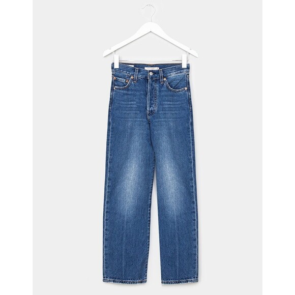 Levis Premium Women Denim Jean 32 Ribcage Straight Ankle Blue High Rise Wide New - Picture 14 of 16